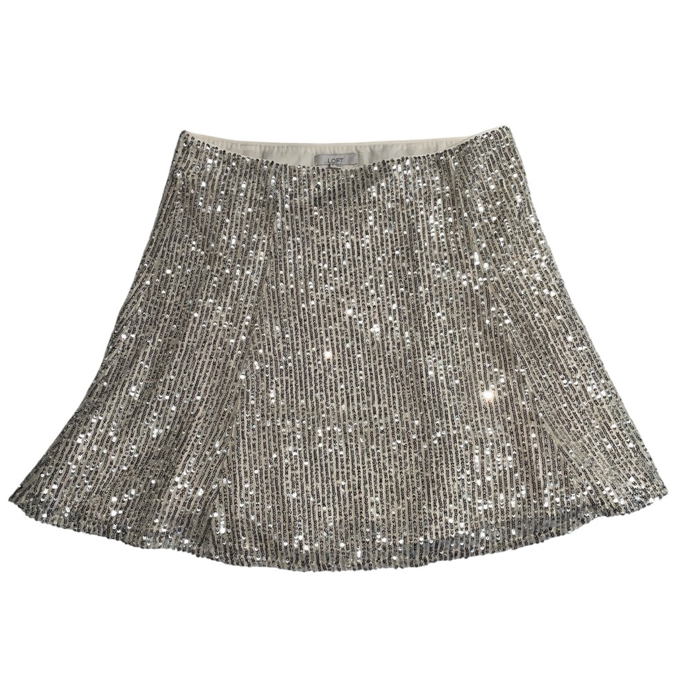 LOFT Silver Sequin Mini Skirt